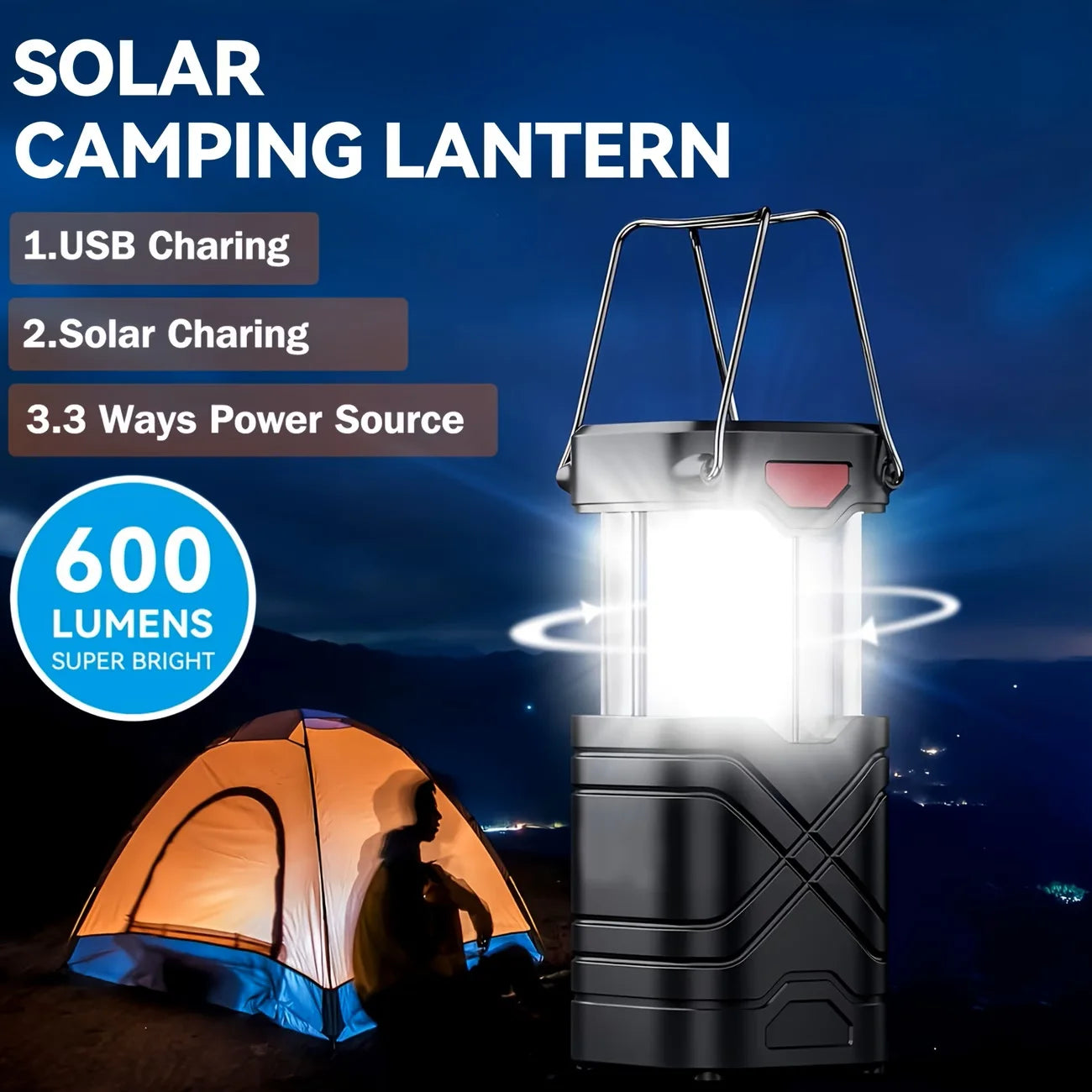 2‑in‑1 Collapsible Lantern + Flashlight, Rechargeable