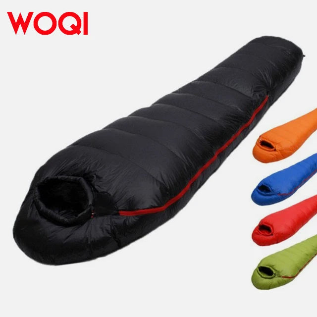 WOQI Seasonal Lightweight Waterproof Camping in Cold Weather Duck Down Mummy Sleeping Bag With Compression Bag