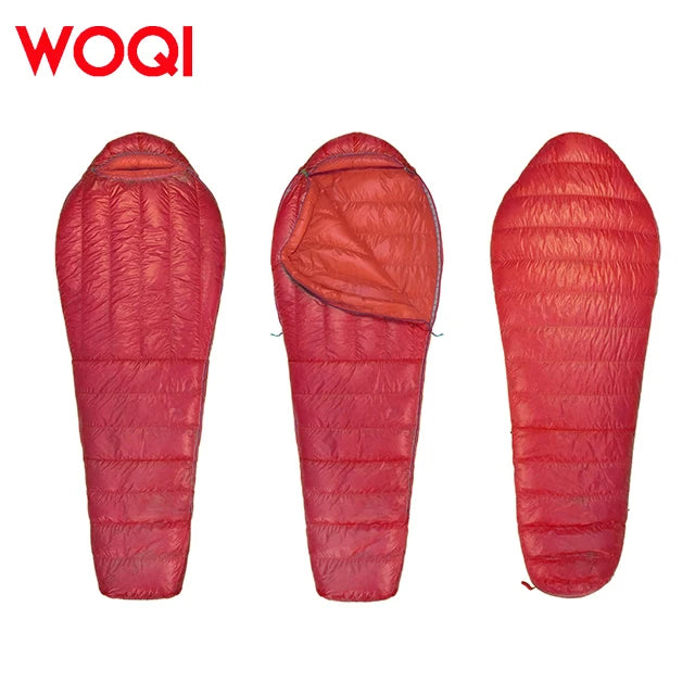 WOQI Waterproof Ultra Light Adult Mummy Camping Down Sleeping Bag for Backpacking, Camping, Cold Weather Travel