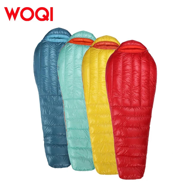 WOQI Waterproof Ultra Light Adult Mummy Camping Down Sleeping Bag for Backpacking, Camping, Cold Weather Travel