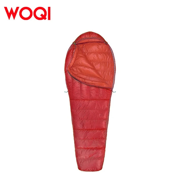 WOQI Waterproof Ultra Light Adult Mummy Camping Down Sleeping Bag for Backpacking, Camping, Cold Weather Travel
