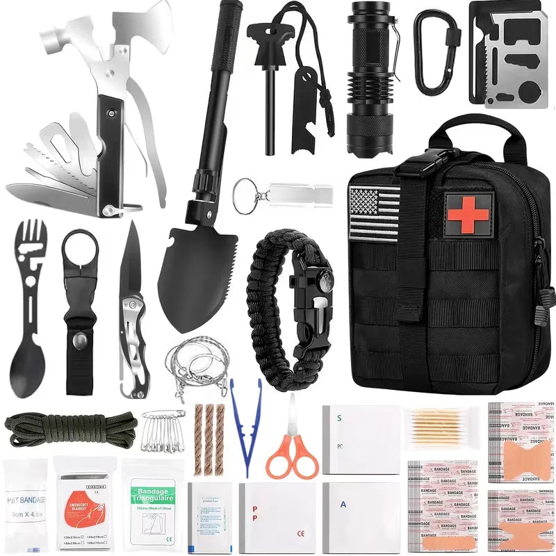 142-Piece Professional Survival And First Aid Kit with Carry Bag Ideal for Men Fathers Camping And Outdoor Adventure Lovers