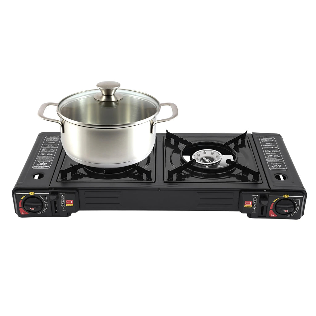 Portable Camping Stove with Storage Case, 2 Burner Outdoor Cooking System for Picnic BBQ Camping Trip Backyard Family Camping