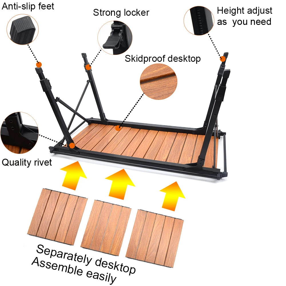 Camping Folding Removable IGT Wood Table Gas Stove Portable Lightweight Camp BBQ Grill Table Outdoor Picnic Fishing Table