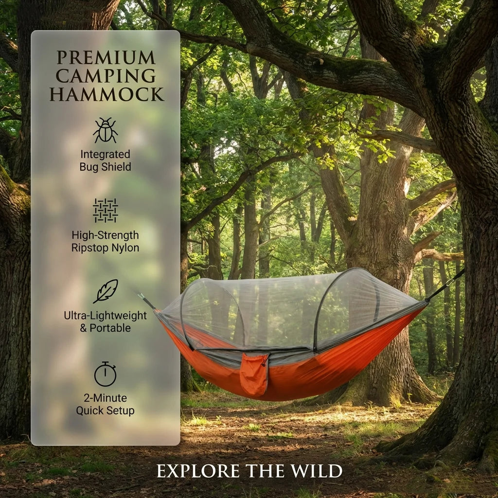 2-In-1 Camping Hammock With Mosquito Net 1.6 lbs Ultralight Parachute Nylon Hanging Bed For Outdoor Survival Travel Backyard