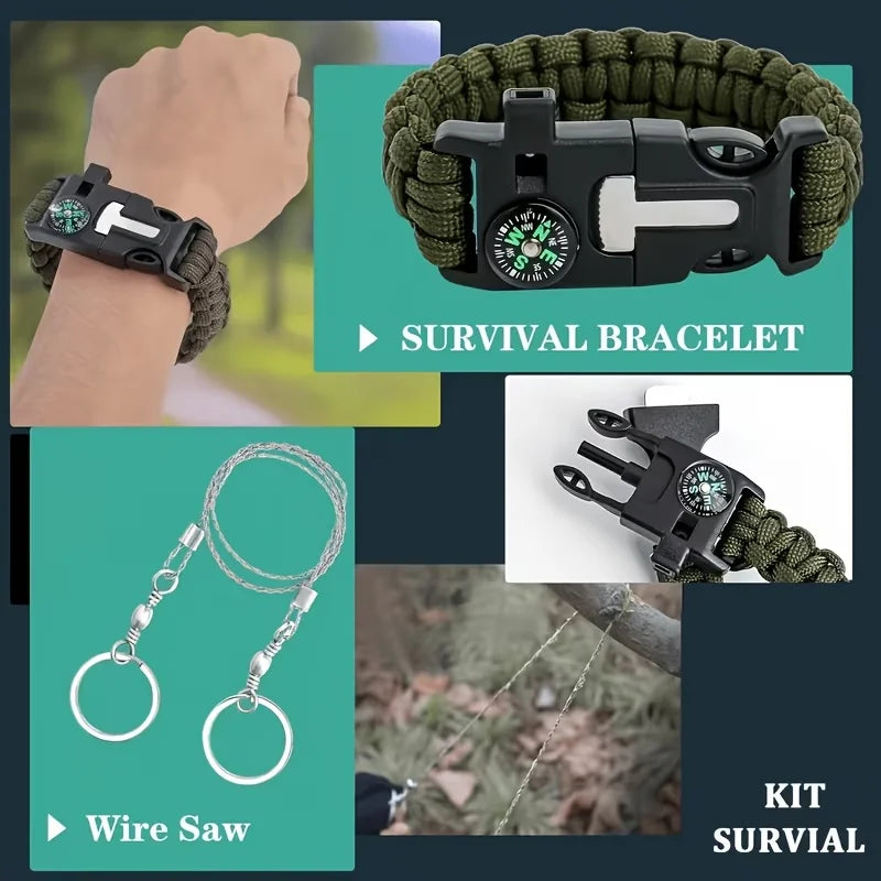 Multi-Functional Tool Backpack Emergency Survival Kit Camping Gear First Aid Supplies with MOLLE Pouches Suitable for Hunting Camping Gardening Outdoor Adventure