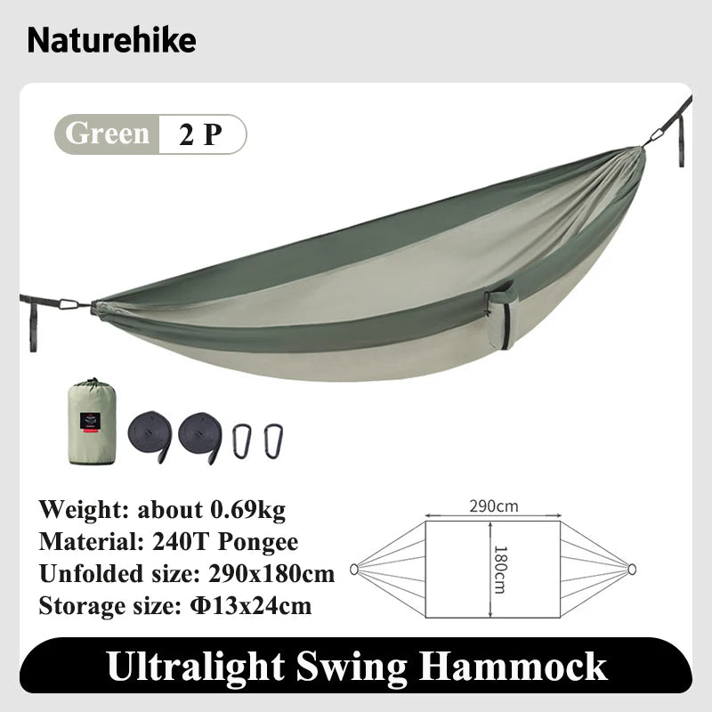 Naturehike Swing Hammock 1-2 Persons Ultralight Foldable Outdoor Adult Hammock Portable Swings Hanging Bed Park Camping Hammocks