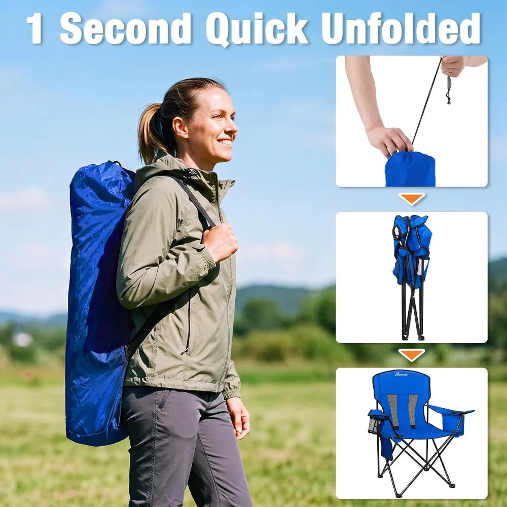 Folding Chairs with Cooler Bag and Cup Holder, Portable Outdoor Seating for Camping, Beach, and Fishing