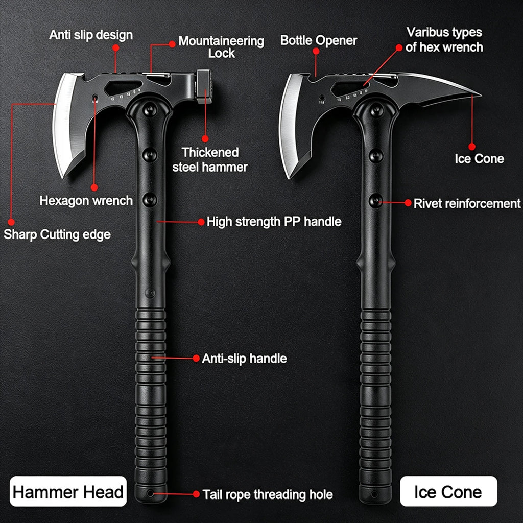 Multifunction Outdoor Camping Axe Assault Axe, Stainless Steel Sharp Survival Tactical Tomahawk with Sheath, New Model Engineer’s Axe, Camping and Rock-Splitting Axe, Bone-Cutting Knife, Multifunctional Tactical Axe