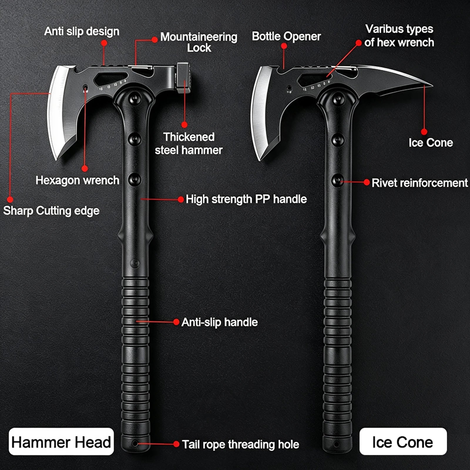 Multifunction Outdoor Camping Axe Assault Axe, Stainless Steel Sharp Survival Tactical Tomahawk with Sheath, New Model Engineer’s Axe, Camping and Rock-Splitting Axe, Bone-Cutting Knife, Multifunctional Tactical Axe