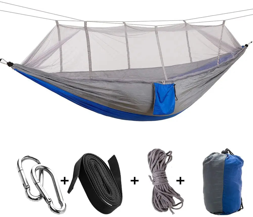 2 Person Camping Hammock With Mosquito Net Outdoor Parachute Fabric