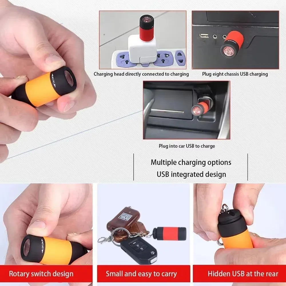 Mini Keychain Flashlight USB Rechargeable LED Torch Ultra Bright Pocket Light Waterproof Key Ring Handheld Flashlight for Outdoor Camping Hiking Emergency Night Walking Portable Lighting Tool for Everyday Carry and Travel Out