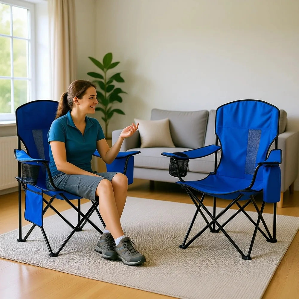 Folding Chairs with Cooler Bag and Cup Holder, Portable Outdoor Seating for Camping, Beach, and Fishing