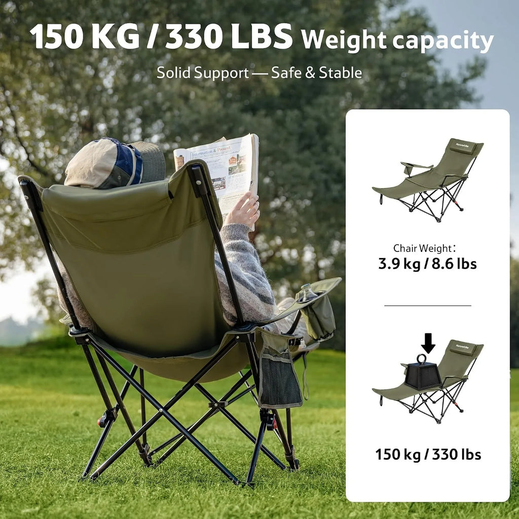 Naturehike 3-Position Adjustable Recliner Portable Folding Reclining Camping Chair with Footrest for Beach Lunch Easy Storage