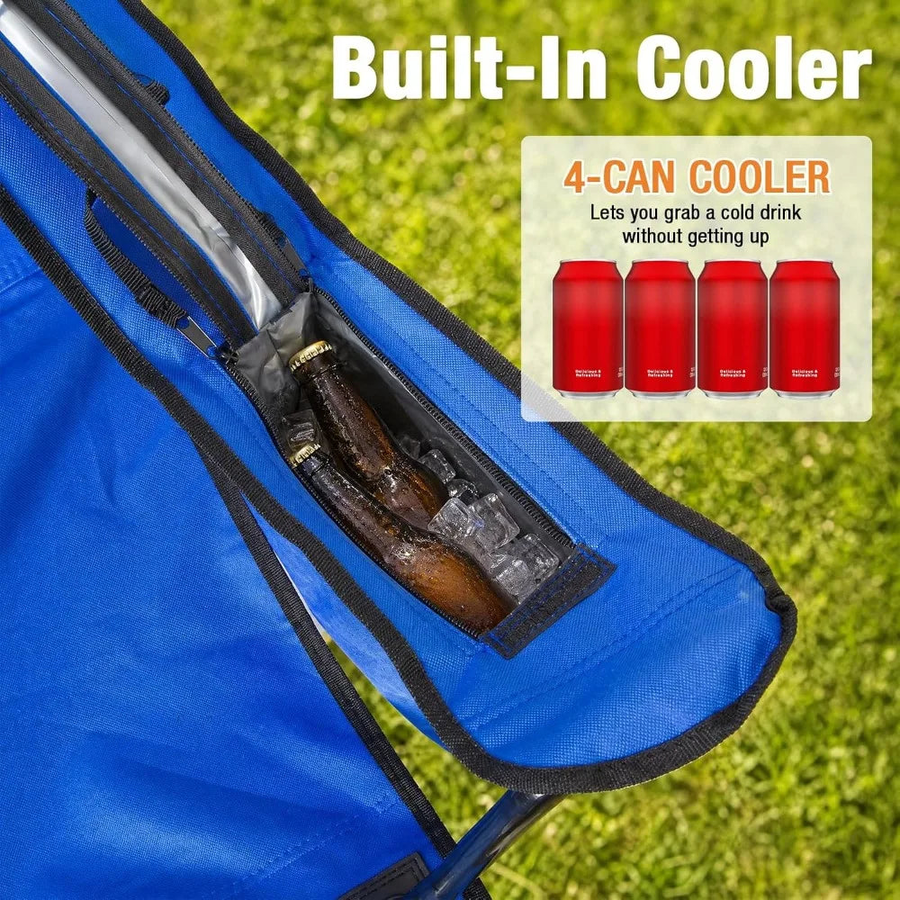 Folding Chairs with Cooler Bag and Cup Holder, Portable Outdoor Seating for Camping, Beach, and Fishing