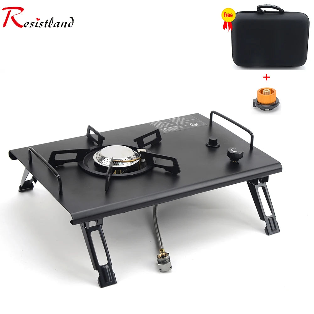 Camping Folding Removable IGT Wood Table Gas Stove Portable Lightweight Camp BBQ Grill Table Outdoor Picnic Fishing Table