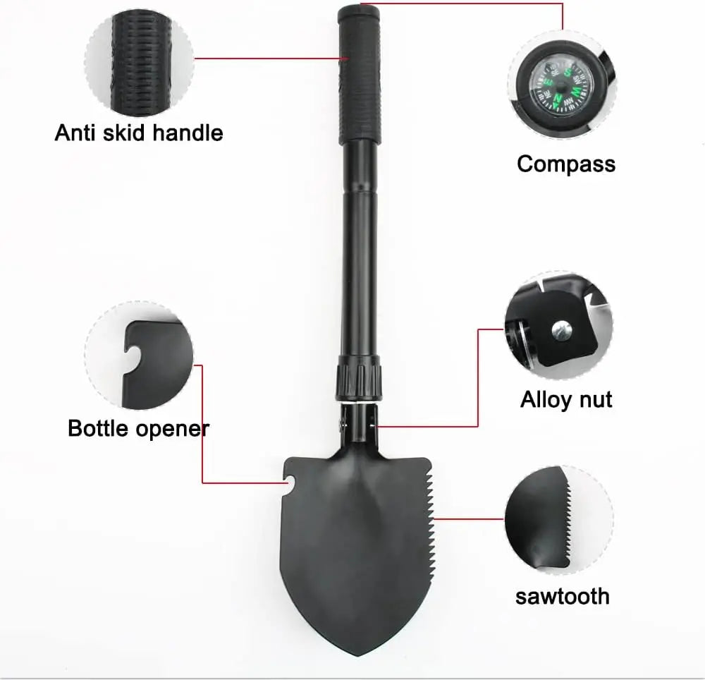 Folding Shovel Military Camping Shovel Survival Gear Entrenching Tool with Carrying Pouch Metal Handle