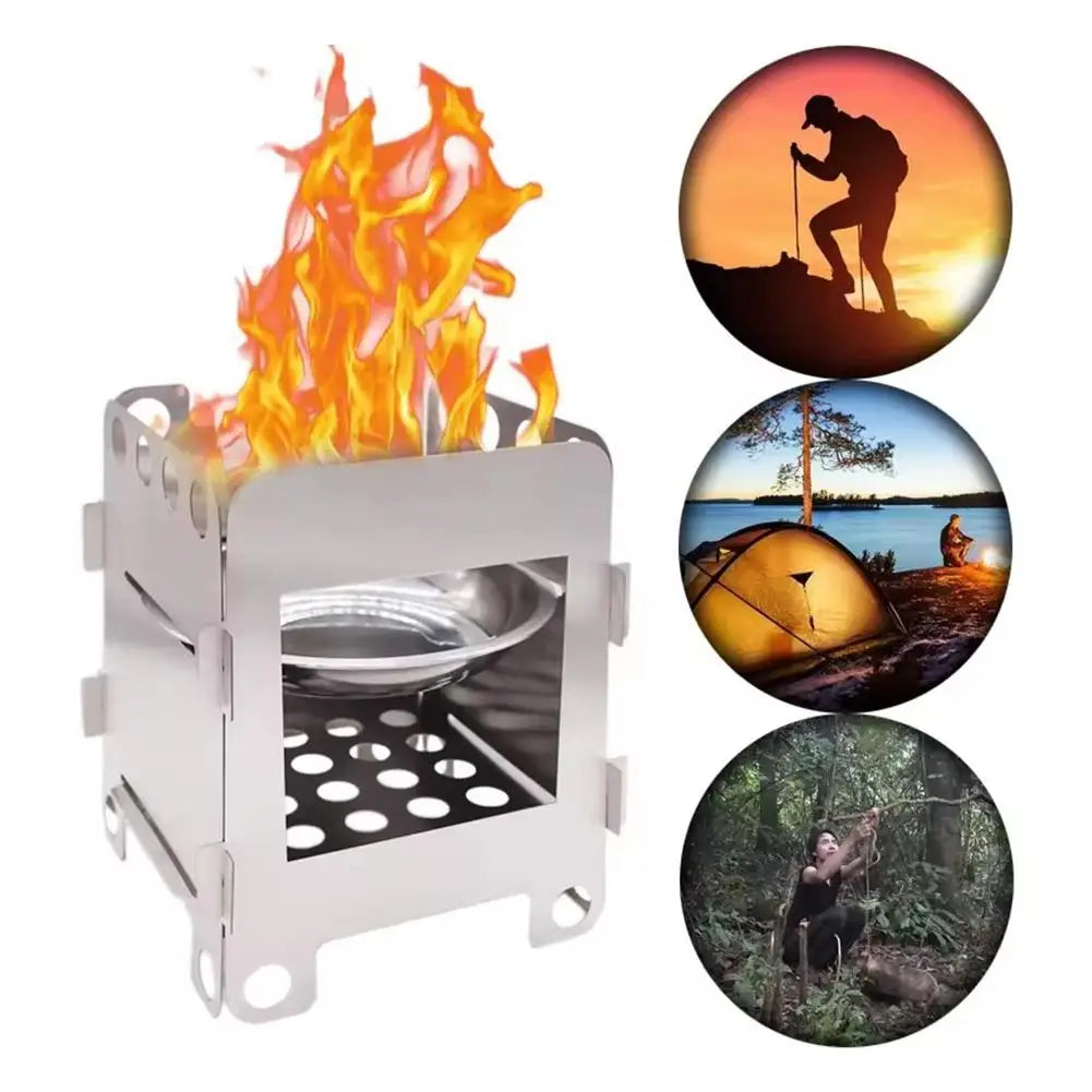 Folding Steel Wood Burning Camping Stove Lightweight Portable Firewood Stove for Outdoor Hiking Travel BBQ Picnic Camping Equipm