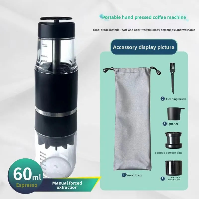 3 In 1 Portable Coffee Machine Hot/Cold Water Manual Espresso Maker For Capsule & Ground Hand Press Brewer hiking Travel