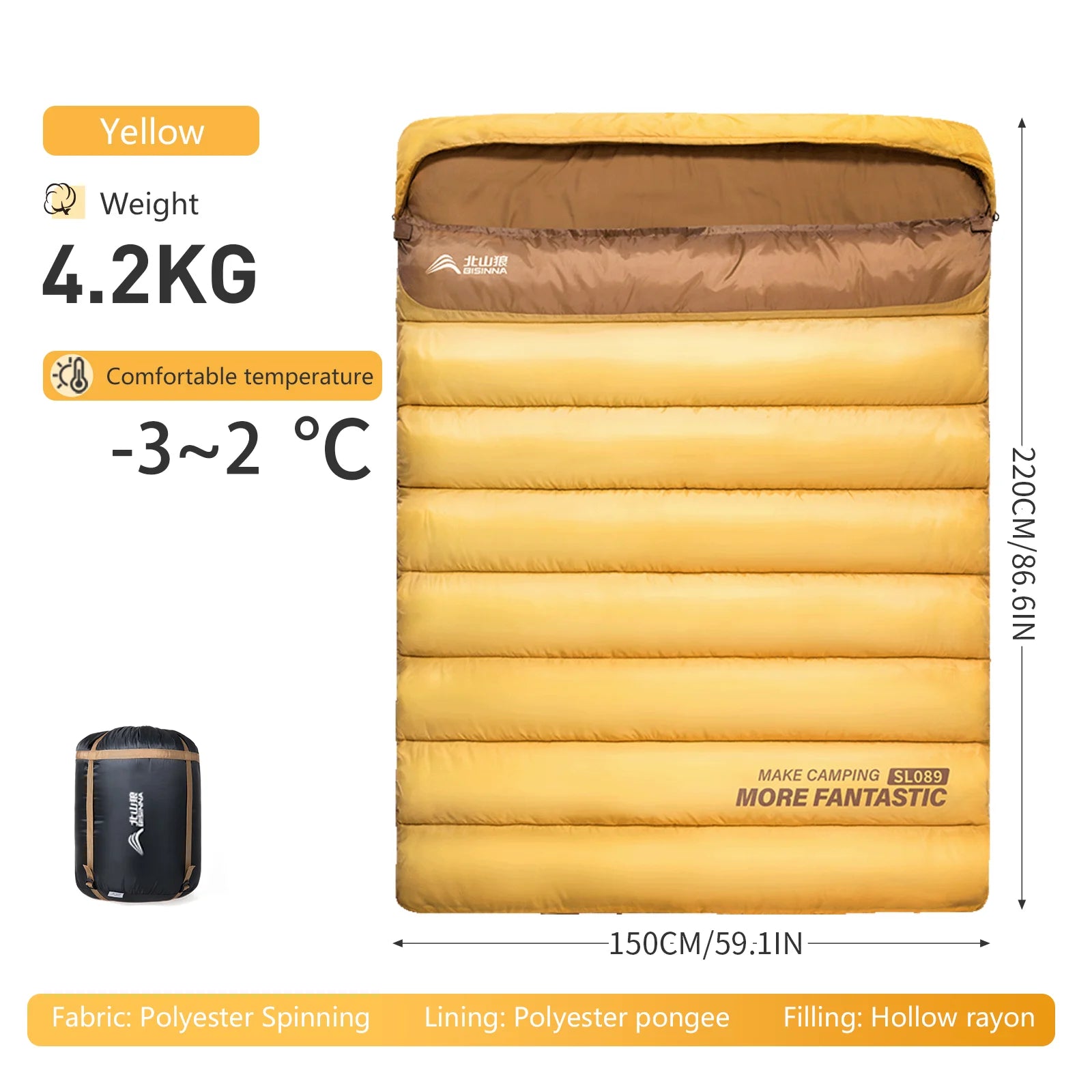 BISINNA 2 Person Camping Sleeping Bag Four Seasons Portable Winter Sleeping Bag for Outdoor Camp Travel Hiking