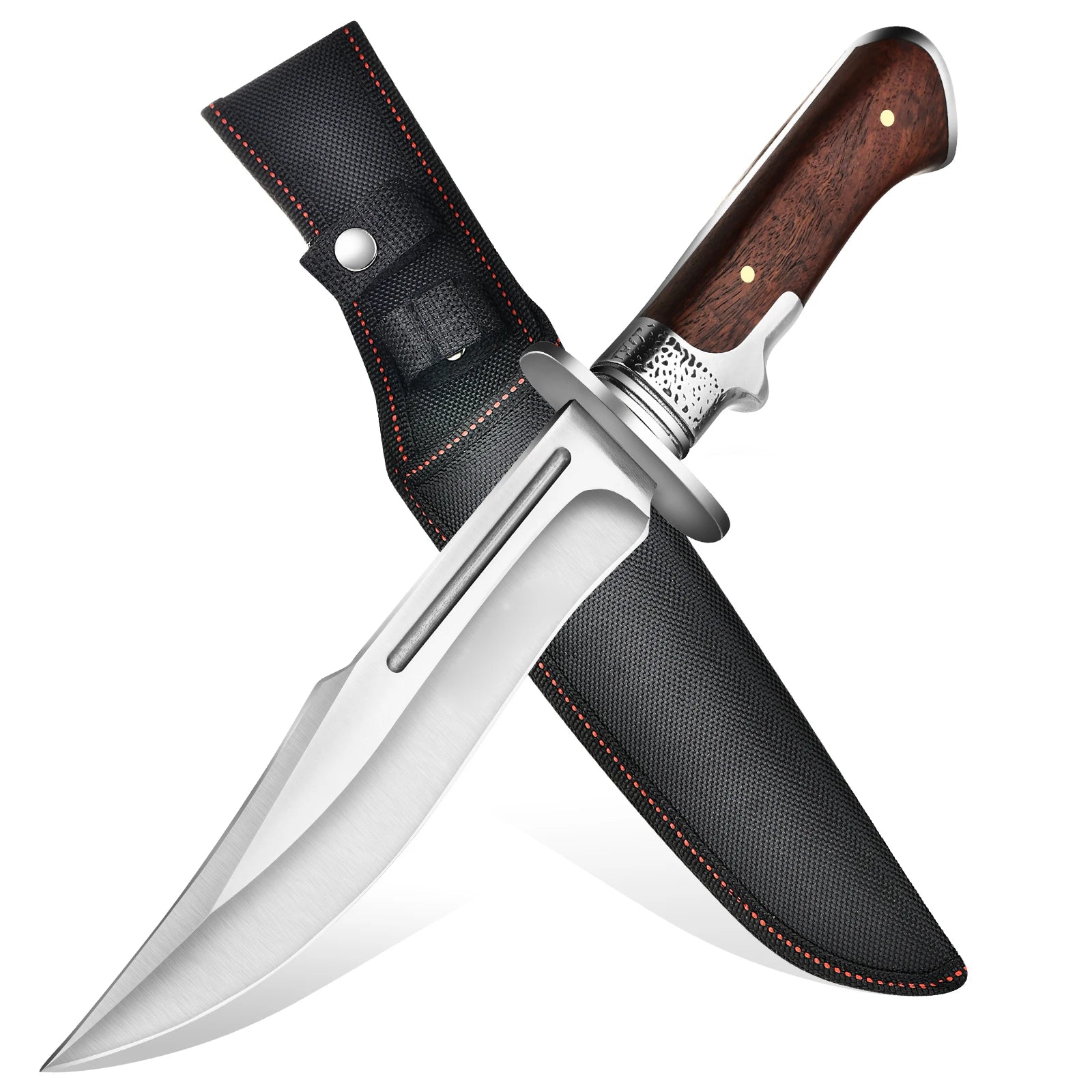 Fixed Blade Outdoor Utility Knife with Wood Handle and Protective Sheath, 4mm Thick Single-Edge Blade for Camping and Hiking