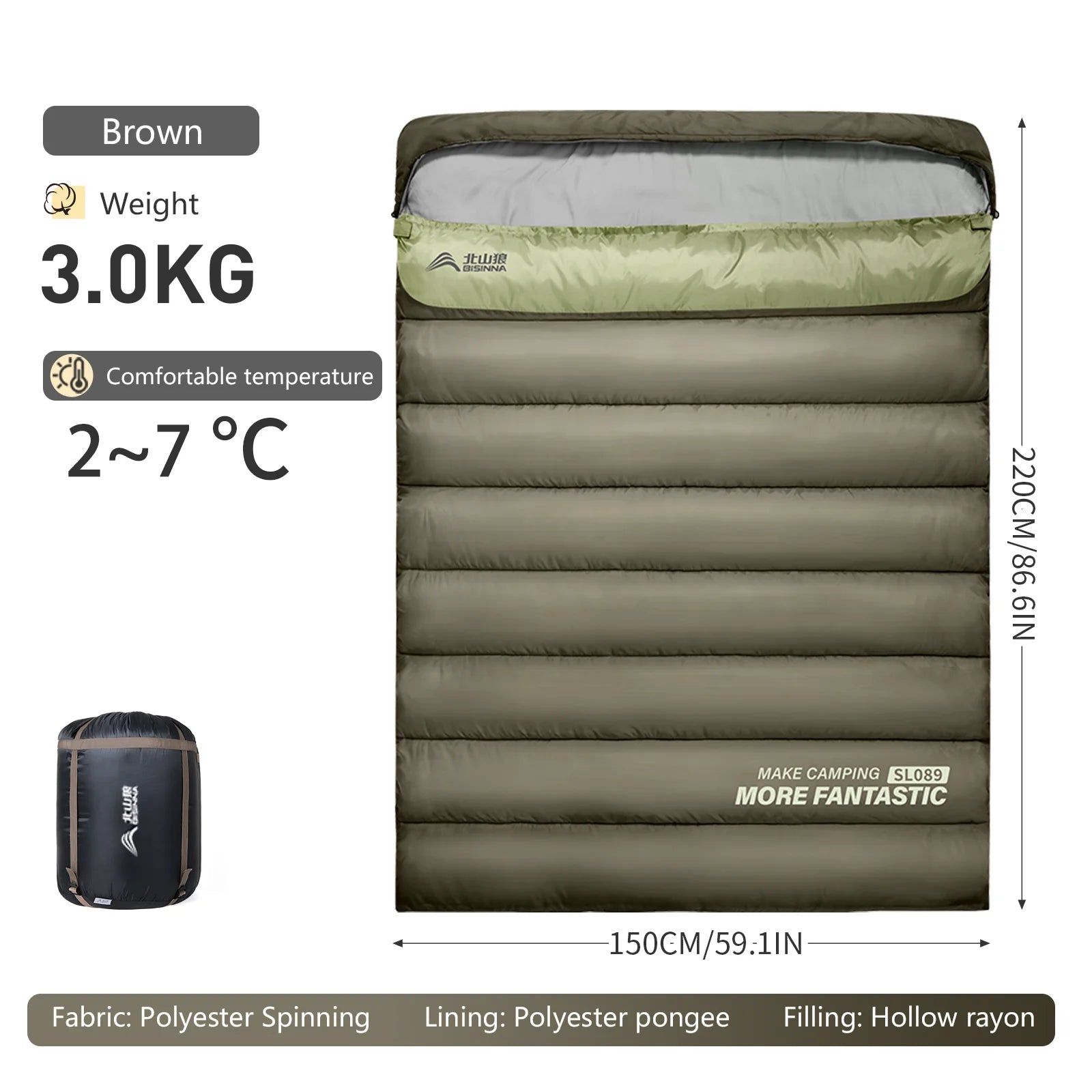 BISINNA 2 Person Camping Sleeping Bag Four Seasons Portable Winter Sleeping Bag for Outdoor Camp Travel Hiking