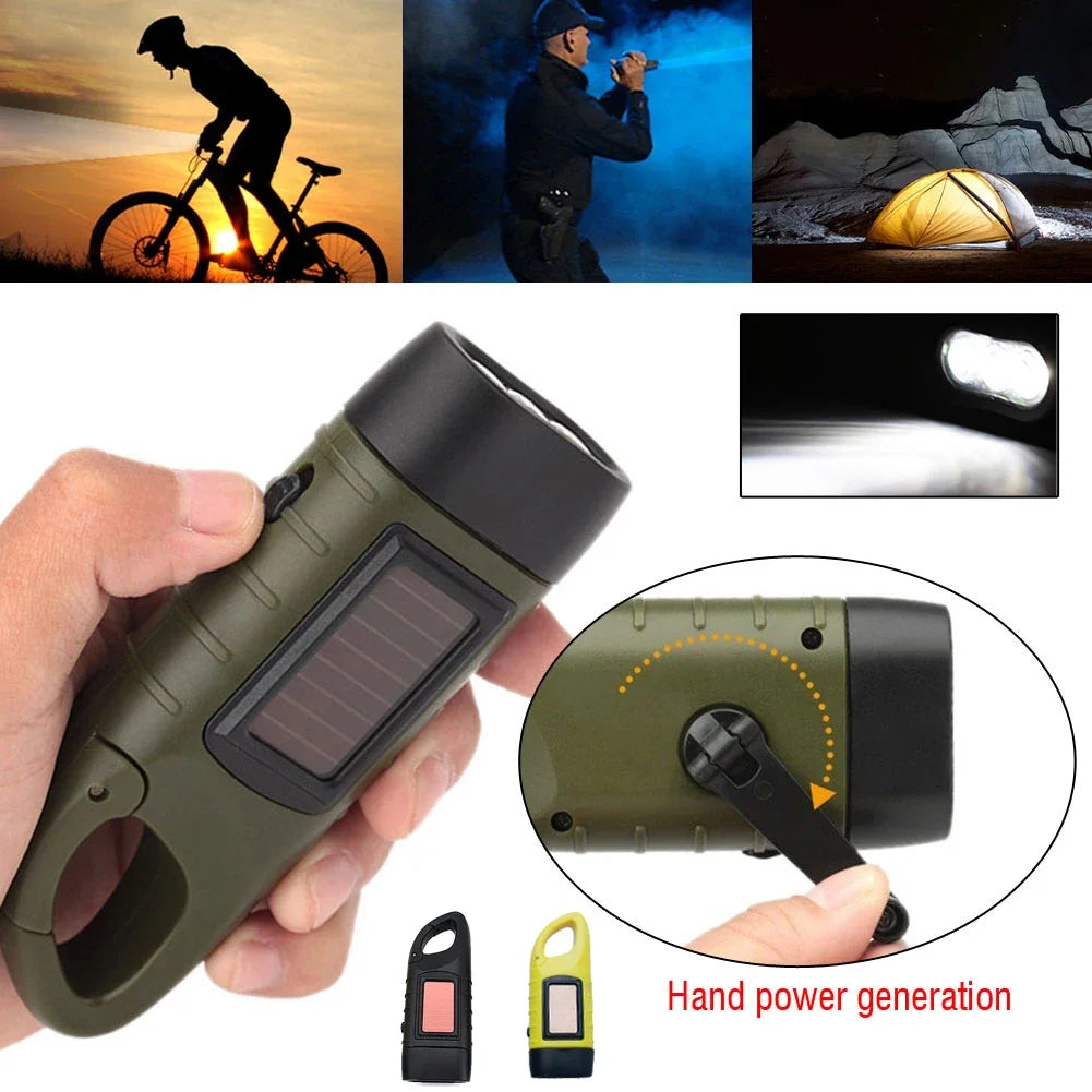 Survival Flashlight — Solar + Hand‑Crank Power