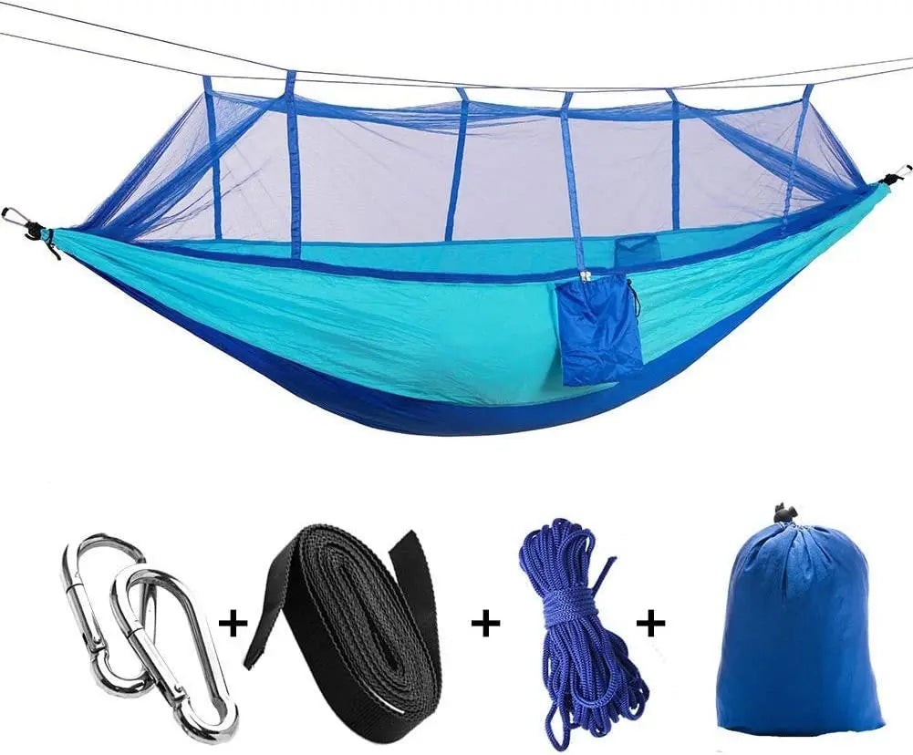 2 Person Camping Hammock With Mosquito Net Outdoor Parachute Fabric