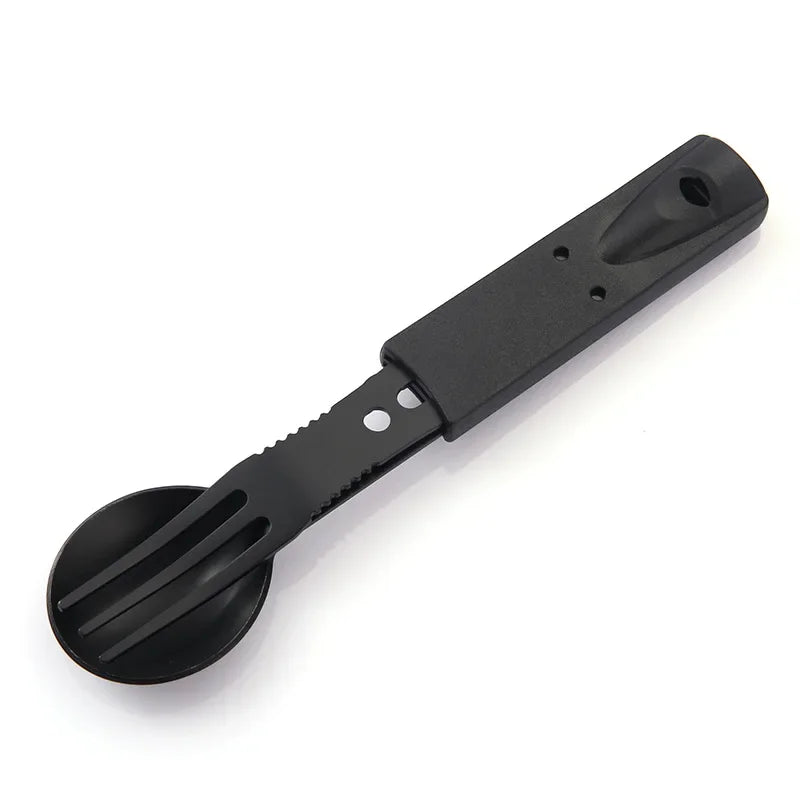 Outdoor Set Multi functional Camping Knives Camping Tableware Outdoor Wind Combination Stainless Steel with Whistle Spoon Fork