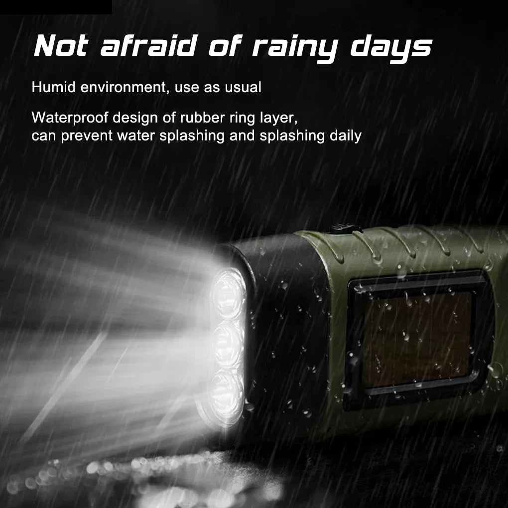 Survival Flashlight — Solar + Hand‑Crank Power