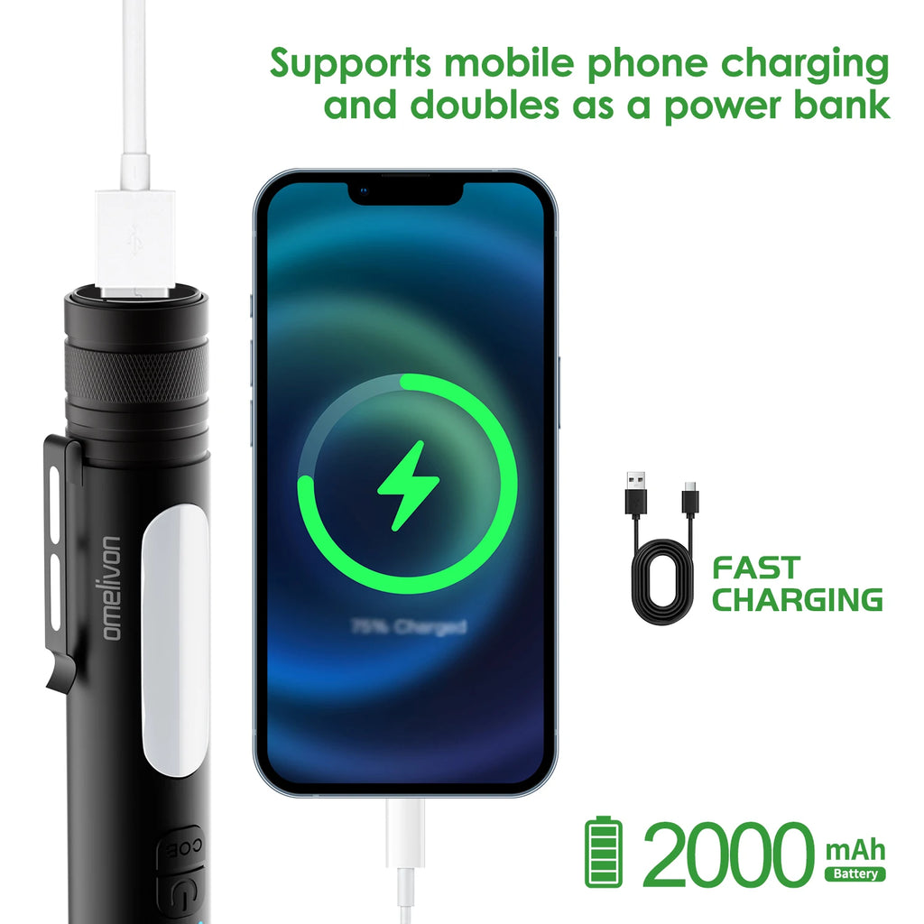 Dual‑Mode Flashlight + PowerBank — 2000mAh