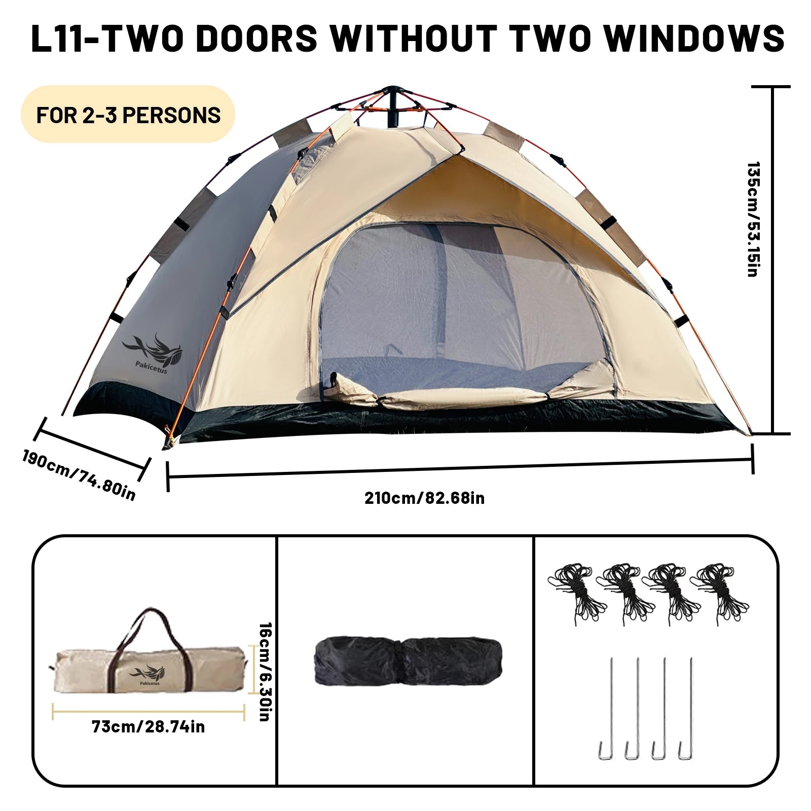 2-4 Person Automatic Pop Up Camping Tent, Instant Quick Setup Portable Windproof Tent, Lightweight Backpacking Shelter for Outdoor Travel Hiking Picnic