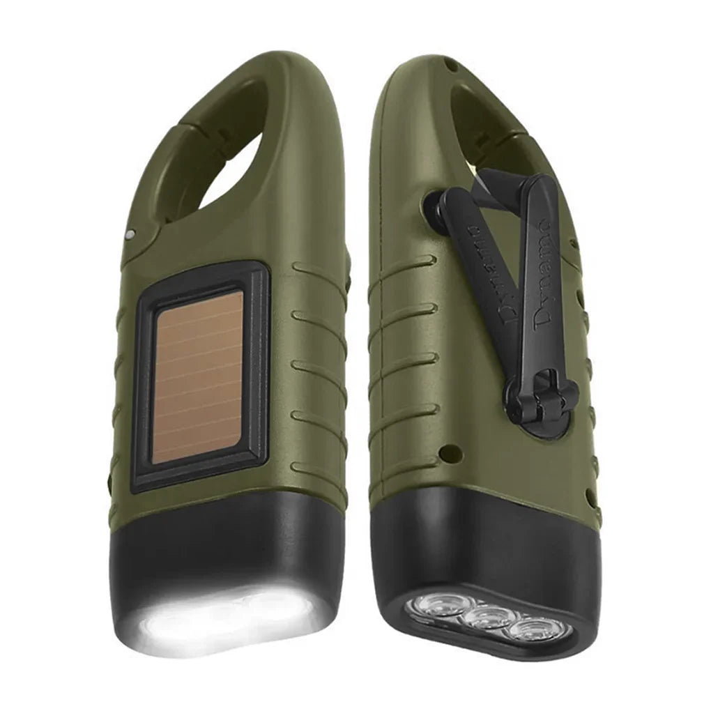 Survival Flashlight — Solar + Hand‑Crank Power