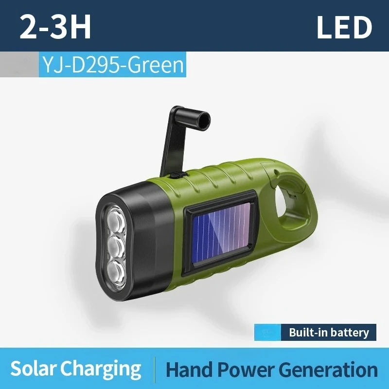 Survival Flashlight — Solar + Hand‑Crank Power