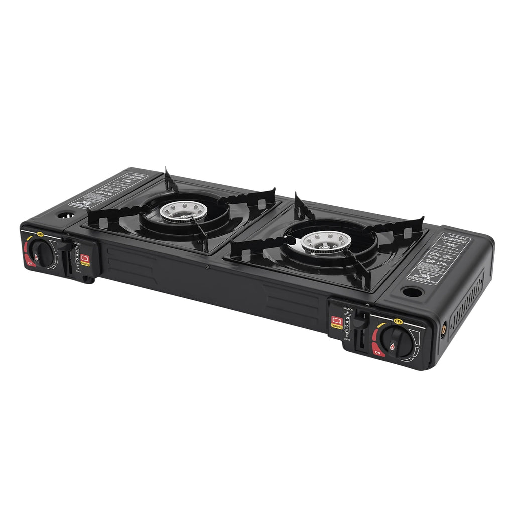 Portable Camping Stove with Storage Case, 2 Burner Outdoor Cooking System for Picnic BBQ Camping Trip Backyard Family Camping