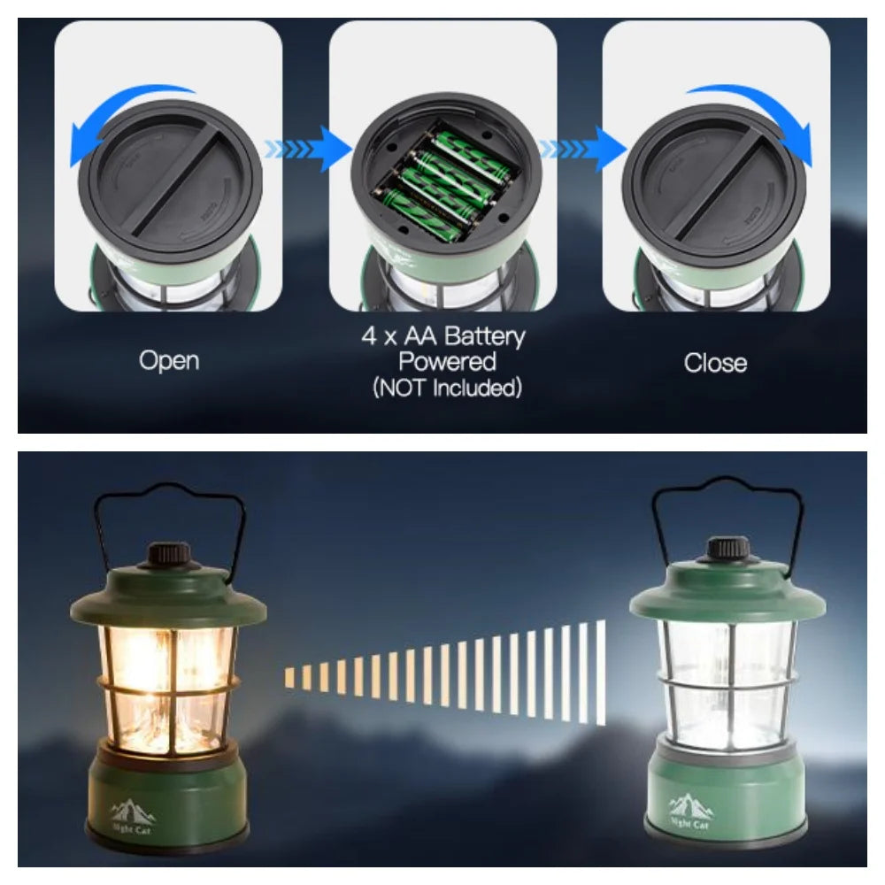 Night Cat Camp Lantern — Long‑Life Battery Glow