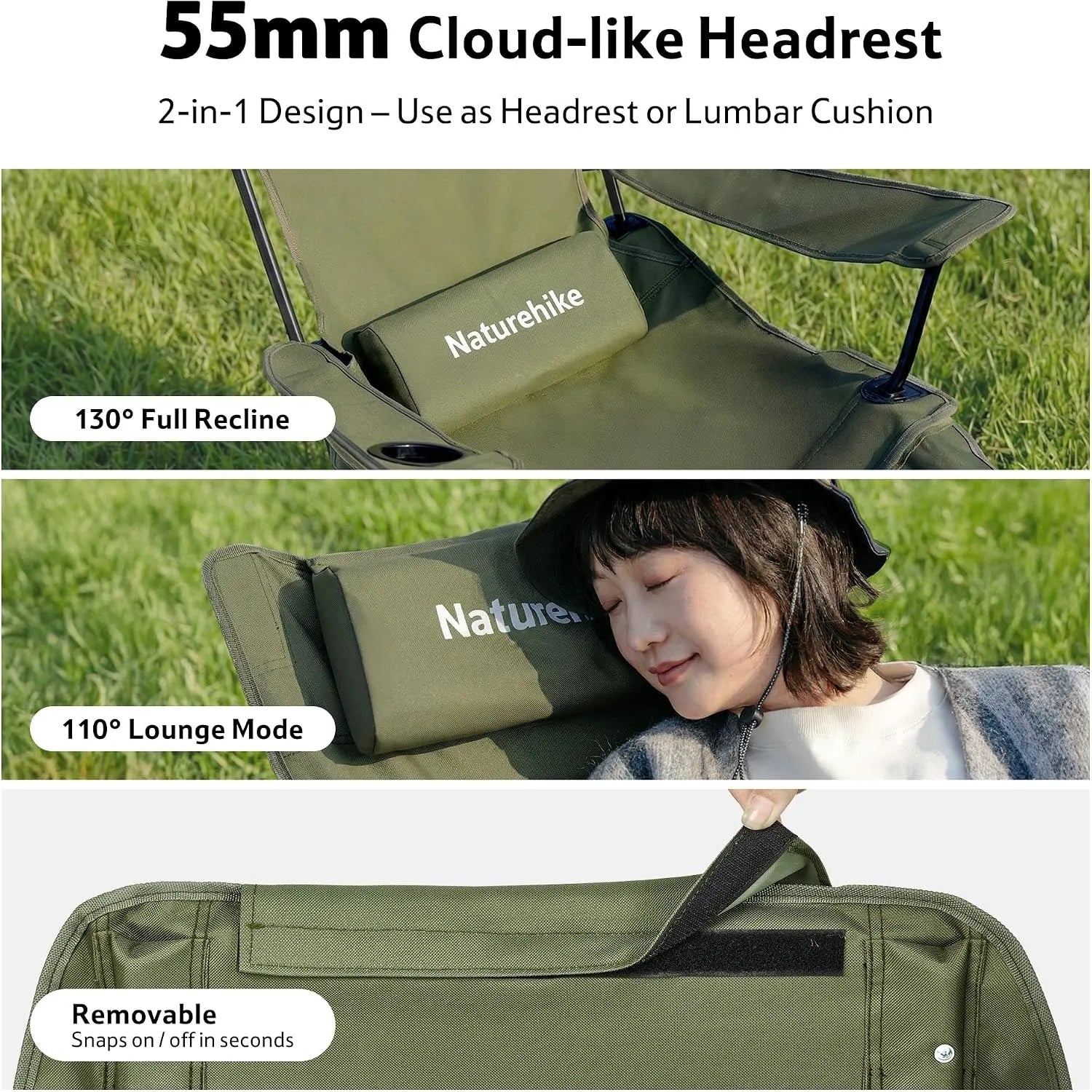 Naturehike 3-Position Adjustable Recliner Portable Folding Reclining Camping Chair with Footrest for Beach Lunch Easy Storage