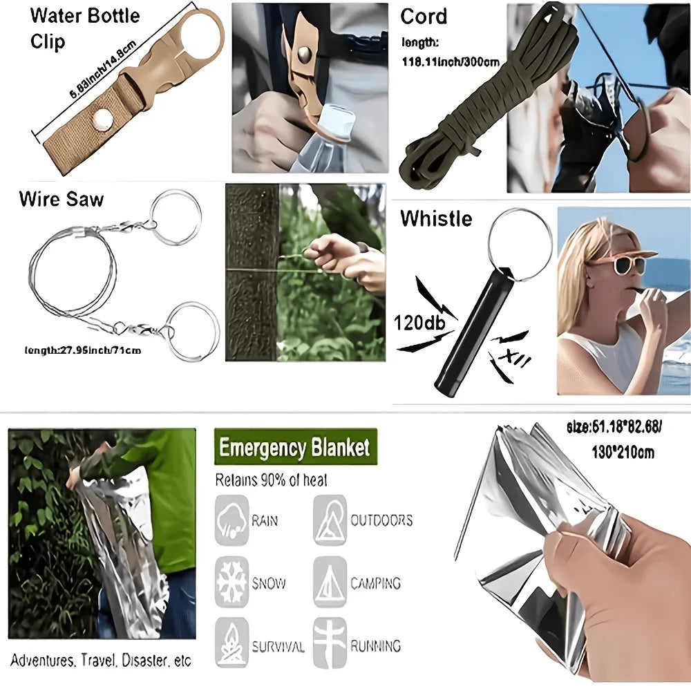 Multi-Functional Tool Backpack Emergency Survival Kit Camping Gear First Aid Supplies with MOLLE Pouches Suitable for Hunting Camping Gardening Outdoor Adventure