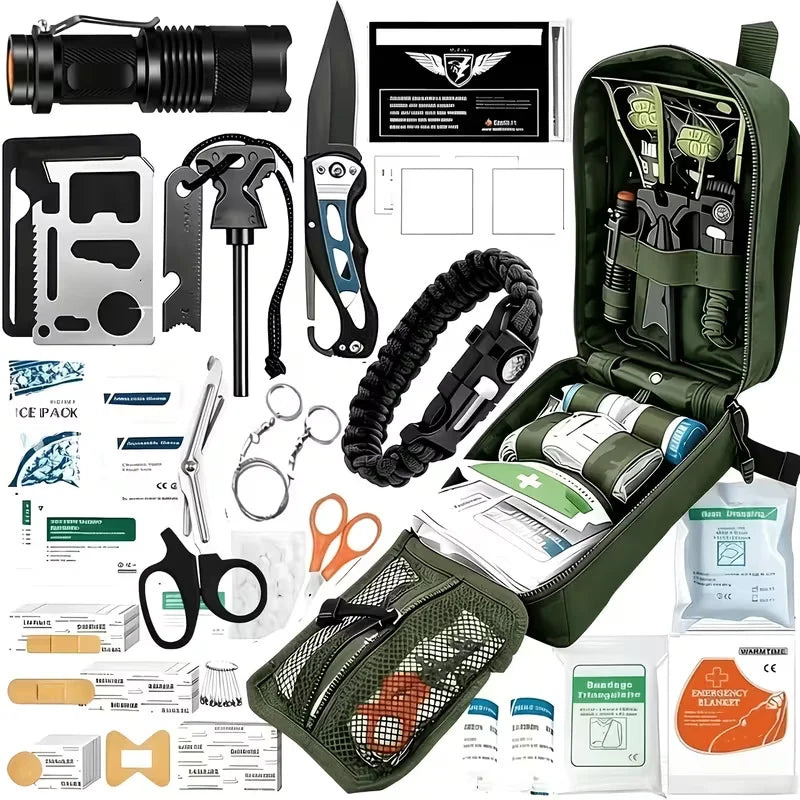 Multi-Functional Tool Backpack Emergency Survival Kit Camping Gear First Aid Supplies with MOLLE Pouches Suitable for Hunting Camping Gardening Outdoor Adventure