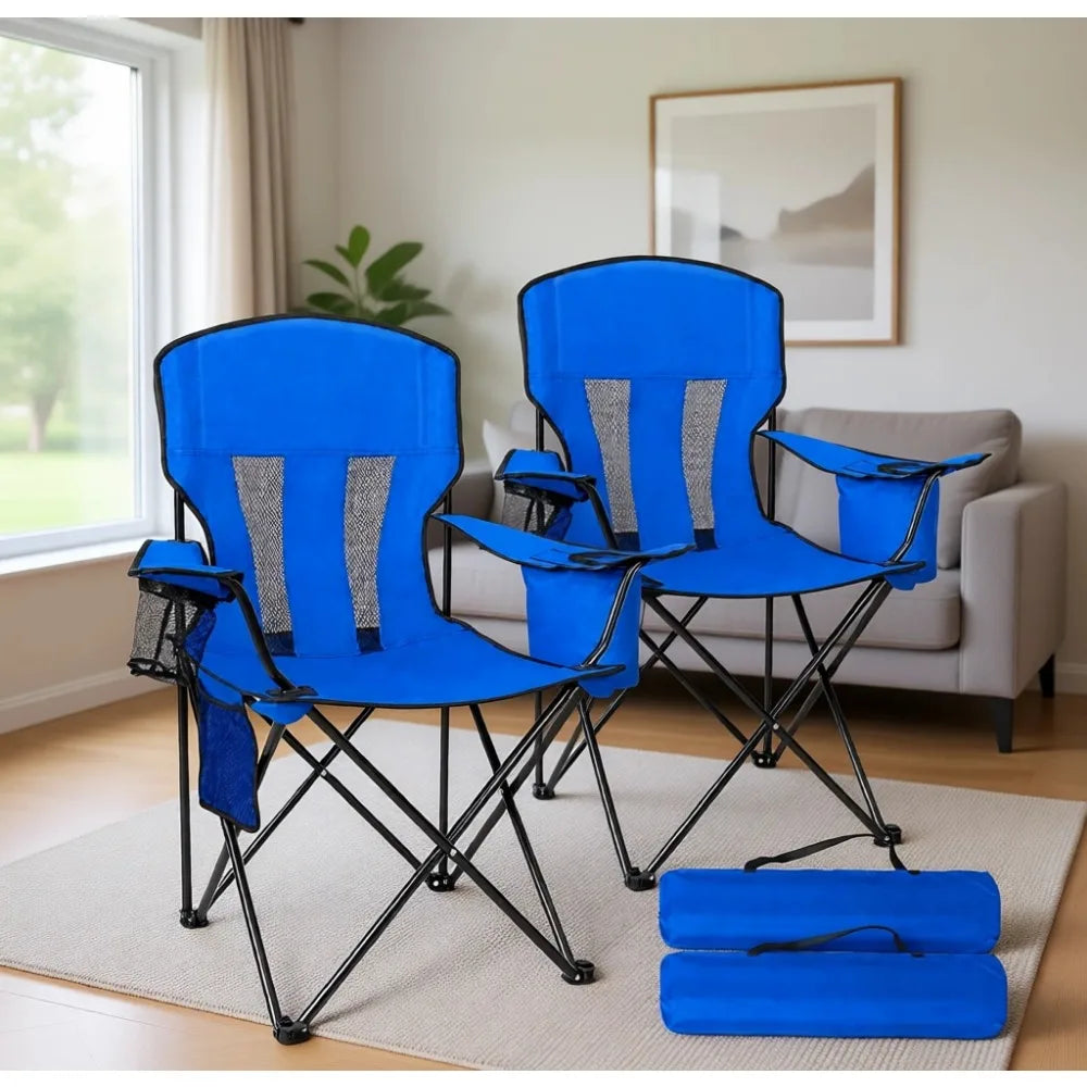 Folding Chairs with Cooler Bag and Cup Holder, Portable Outdoor Seating for Camping, Beach, and Fishing