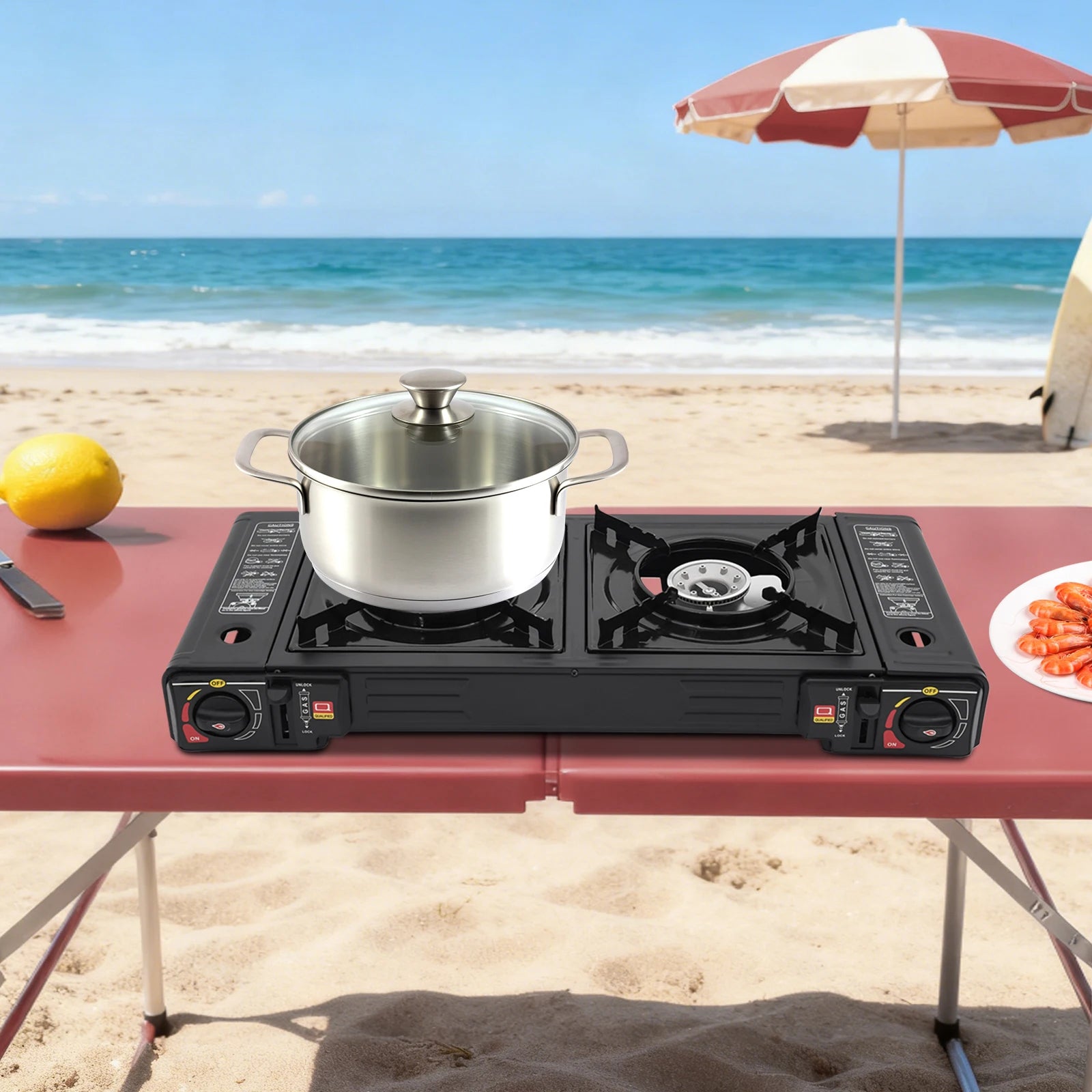 Portable Camping Stove with Storage Case, 2 Burner Outdoor Cooking System for Picnic BBQ Camping Trip Backyard Family Camping