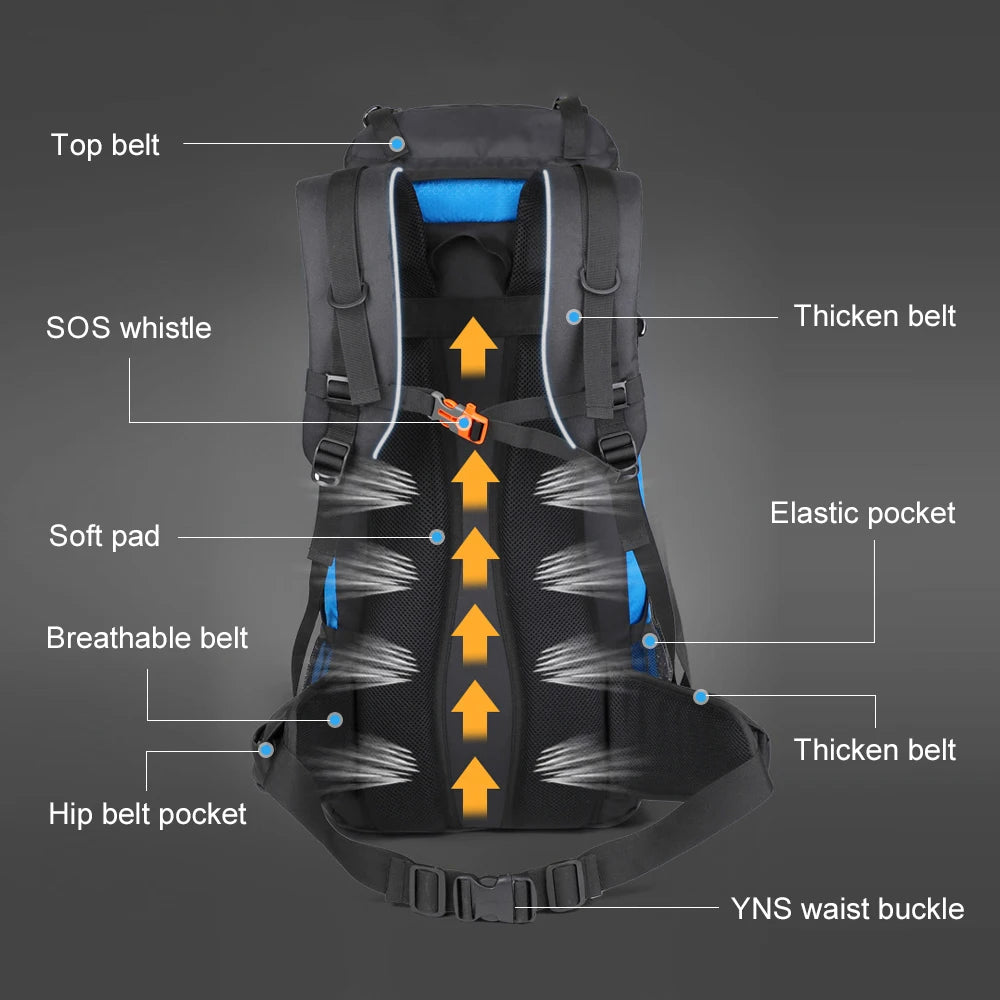 WESTTUNE Waterproof Climbing Backpack 65L Outdoor Sports Bag Big Capacity Travel Backpack Camping Hiking Backpack Trekking Bag