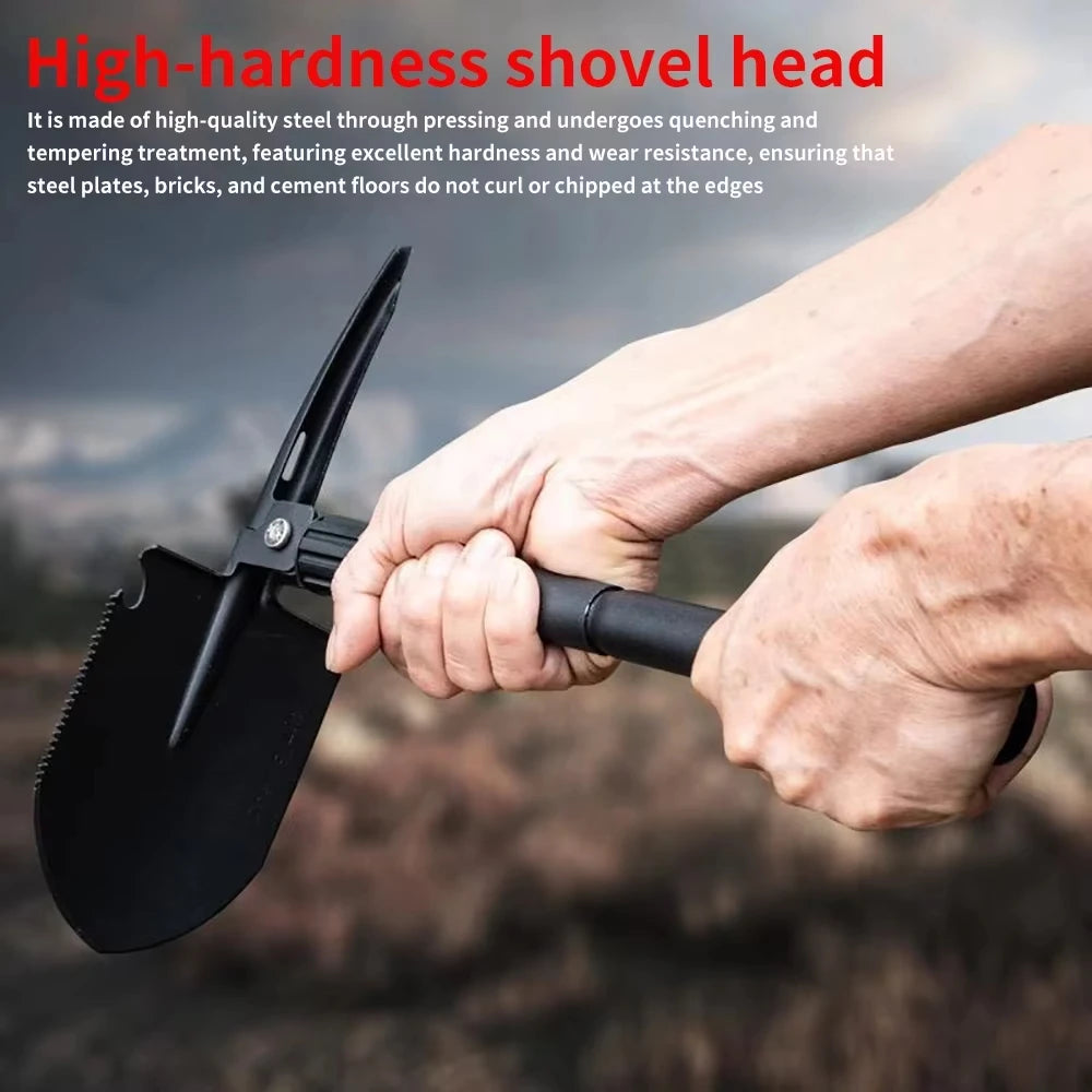 Upgraded Chrome Carbon Steel Folding Shovel – Multi-Function Camping Tool with Pickaxe, Sawtooth & Hoe for Outdoor Survival, Gar
