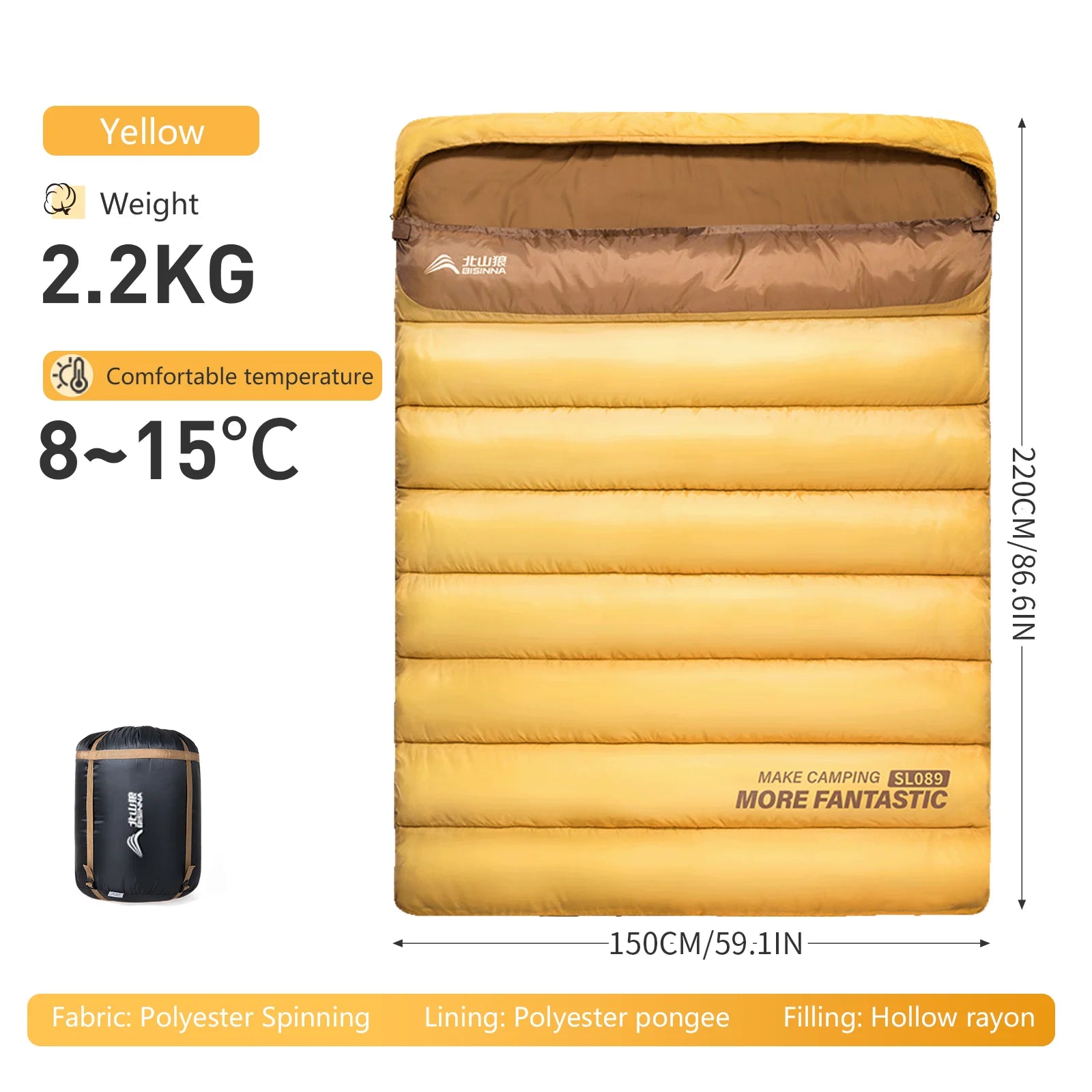BISINNA 2 Person Camping Sleeping Bag Four Seasons Portable Winter Sleeping Bag for Outdoor Camp Travel Hiking
