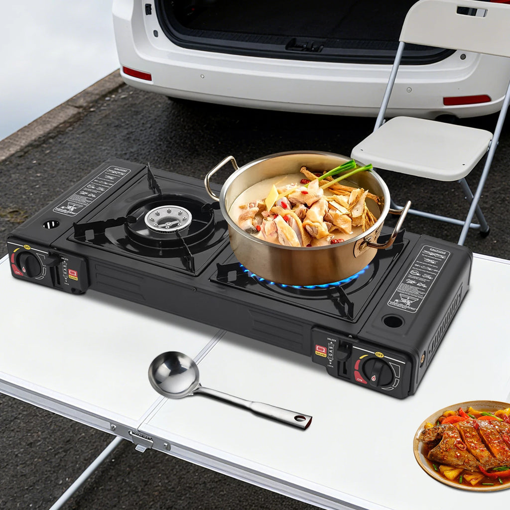 Portable Camping Stove with Storage Case, 2 Burner Outdoor Cooking System for Picnic BBQ Camping Trip Backyard Family Camping