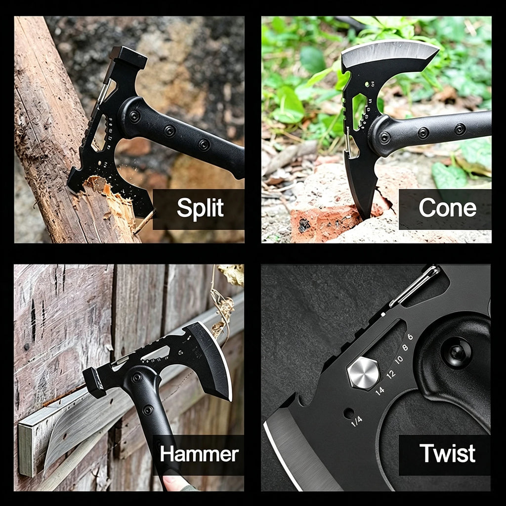 Multifunction Outdoor Camping Axe Assault Axe, Stainless Steel Sharp Survival Tactical Tomahawk with Sheath, New Model Engineer’s Axe, Camping and Rock-Splitting Axe, Bone-Cutting Knife, Multifunctional Tactical Axe