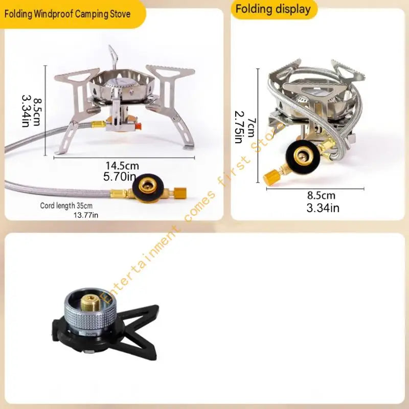 Windproof Camp Gas Stove for Outdoor Cooking with Folding Cookware Stand 55KD