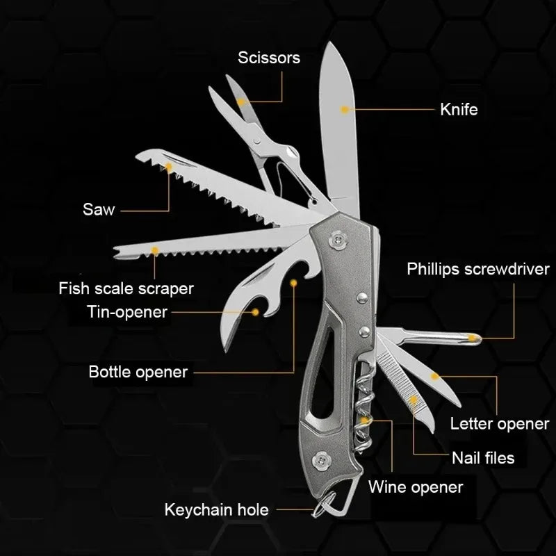 Multi-Functional Swiss Knife Outdoor Camp Multi-Tool Bottle Opener Portable Folding Knife Scissors Saw Military Pocket Knife..