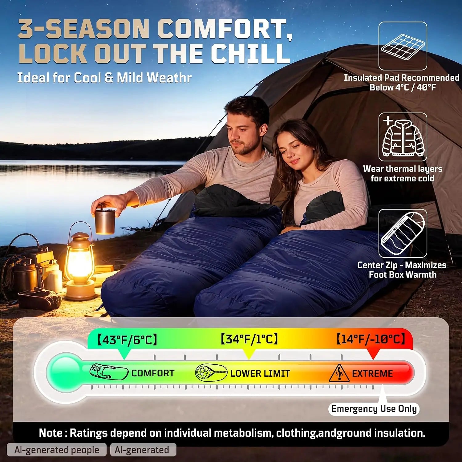 3-Season Mummy Sleeping Bag