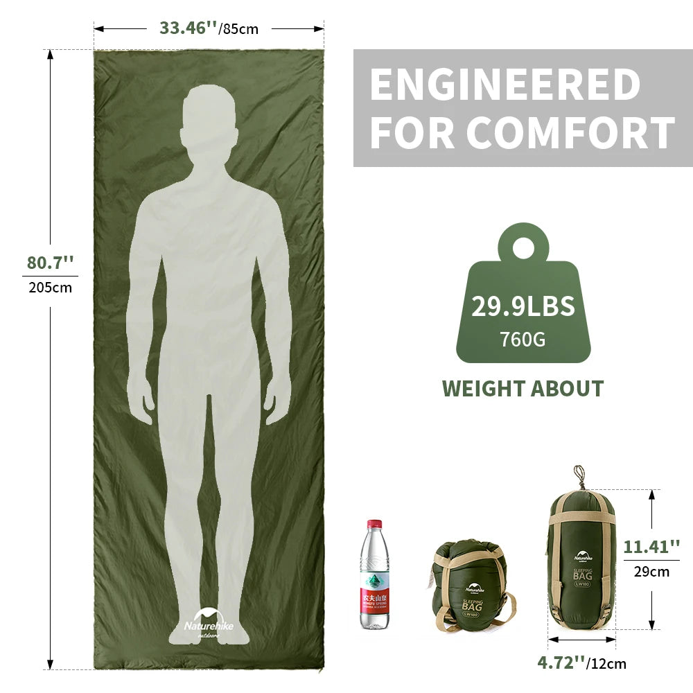 NaturehikeLW180 Sleeping Bag Ultralight Portable Sleeping Bag Spring Summer Sleeping Bag Outdoor Hiking Camping Travel Equipment